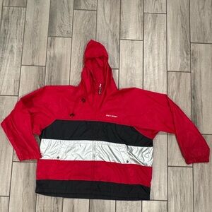 Vintage Polo Sport Hooded Windbreaker Colorblock Jacket Red Black Silver Men's L